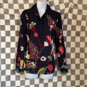 New York Company Collared Black Floral Button-Up Blouse Size Extra Small/ XS